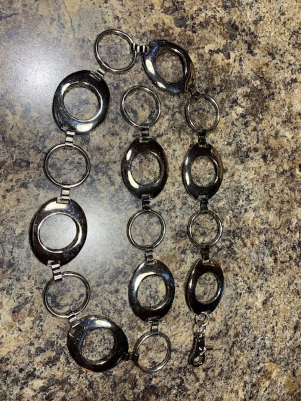 Shiny Silver Tone "Circle" Belt, Vintage, 38 inches